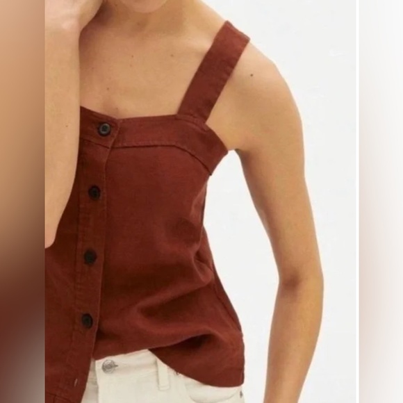 Everlane Tops - EUC Everlane Rust Brown Button-Front 100% Linen Pucnic Top Camisole Square Neck